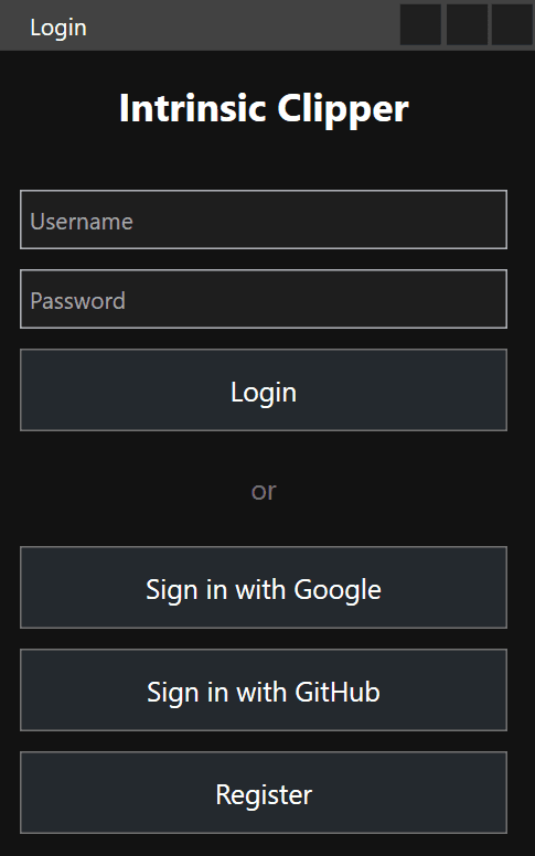 Updated modern Intrinsic Clipper desktop app login form