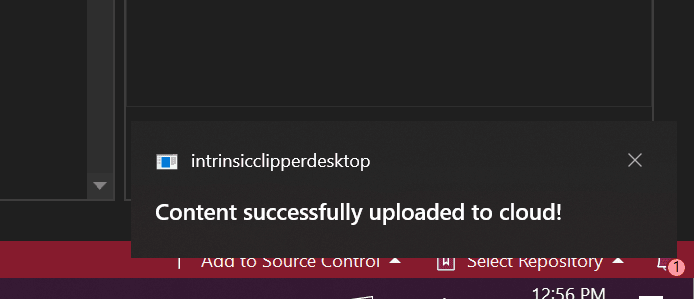 Confirmation of successful send to the cloud clipboard